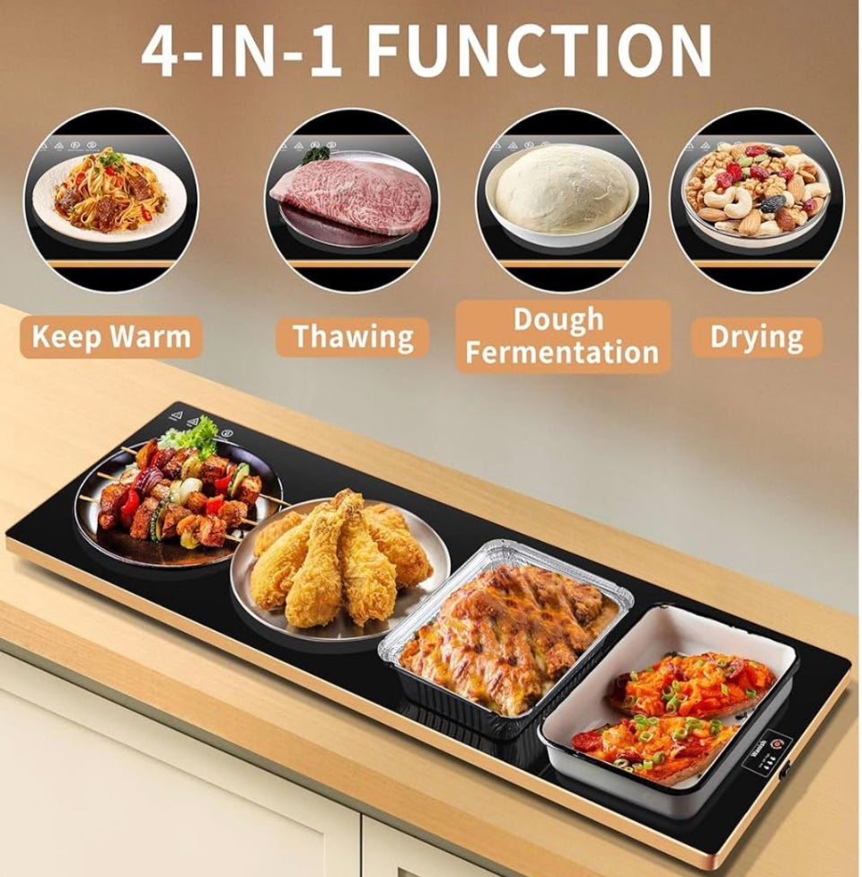 Wanish Electric Warming Tray（Extra Long 40”x12”），Food Warmer with Thermostat and Full Surface Heating，Food Warming Mat with 2 Temperature Modes for Pa