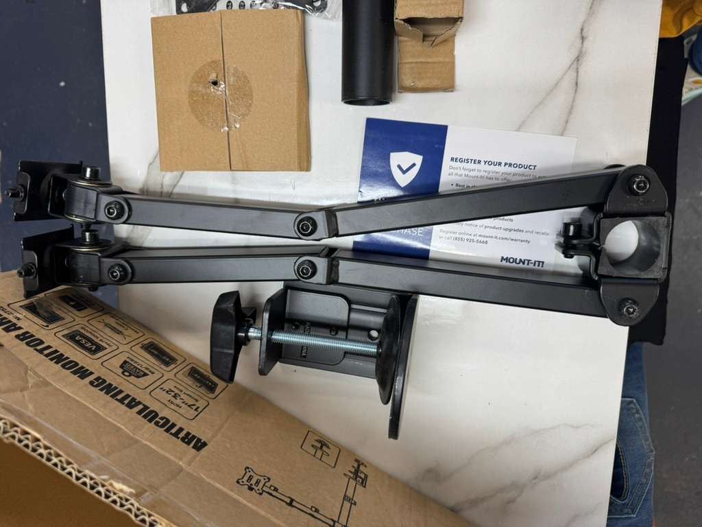 Open Box Mount-It! Dual Monitor Mount Double Monitor Desk Stand | Two Heavy Duty Full Motion Adjustable Arms Fit 2 Computer Screens 17 19 20 21 22 24