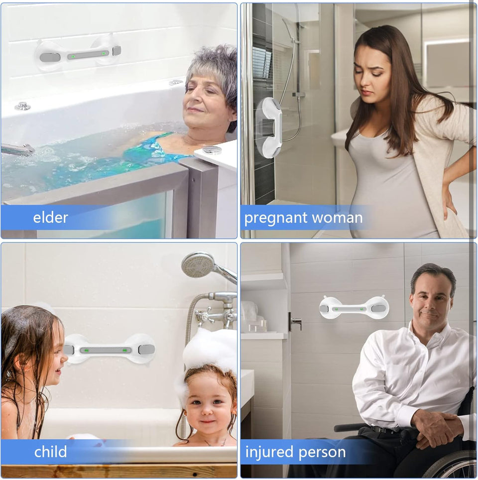 Open Box "Zepolu Suction Cups Grab Bar 12 Inch, Zepolu Anti-Slip Bathroom Grab Bar Safety Balance Handrail, Handicap Elderly Senior Injury Disable Vacuum Suction Assist Shower Handle (1.25"" Diameter, Gray)"
