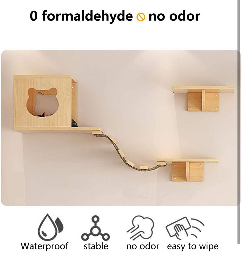 Open Box Canormpet Cat Wall Shelves/Furniture, Shelves, Perches and Steps Set with 2 Cat Condos House, 6 Shelves, 2 Ladder, 1 Sisal Cat Scratching Pos