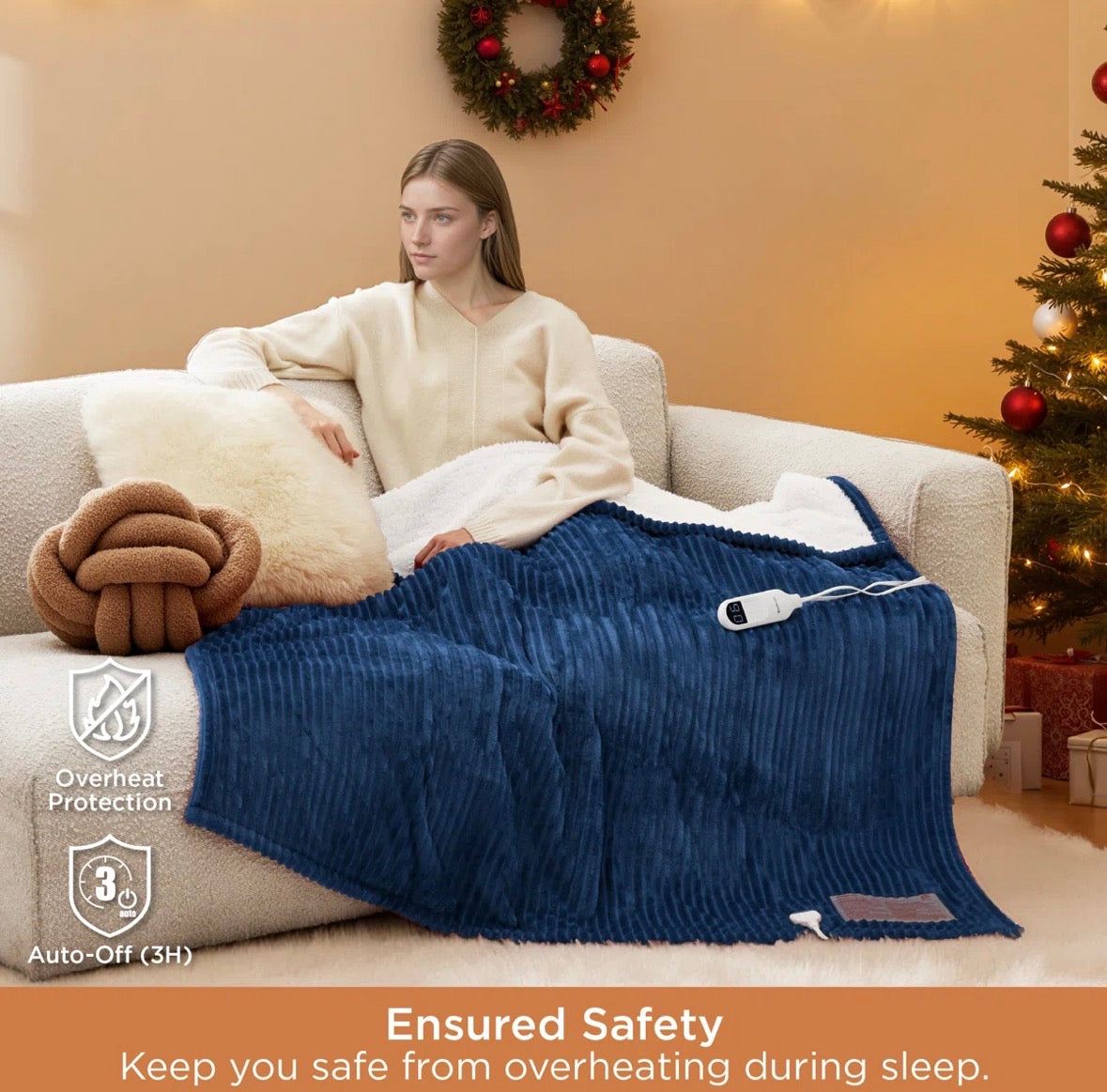 BEDSURE Electric Blanket, Soft Ribbed Flannel, Heating with 4 Time Settings, 6 Heat Levels, 3 hrs Timer Auto Shut Off, GentleSoft™