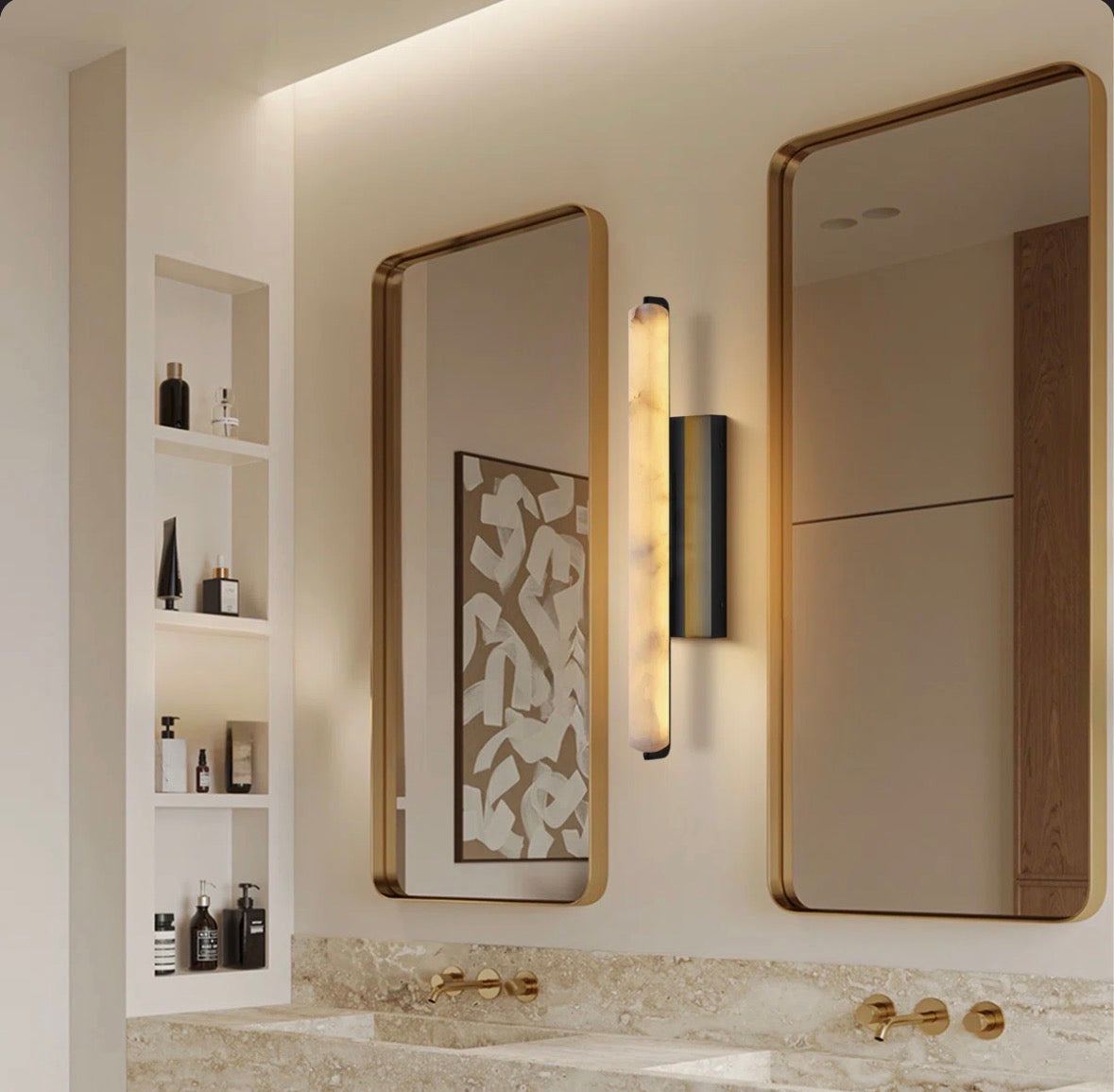 Hokku designs dimmable LED wall mounted alabaster sconce with iron base