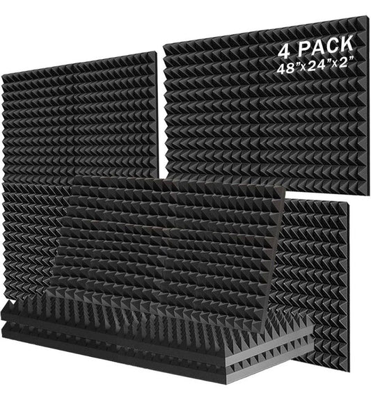 FOUCARSI 4 Pack Pyramid Designed Acoustic Foam Panels, 48"x24"x2"Sound Proof Foam Panels of High Density and Soundproof Wall Panels Fast Expand, Studi