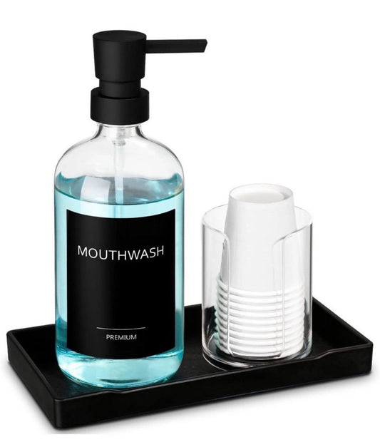 Open Box TOLDATLI Mouthwash Dispenser for Bathroom, Glass Mouth Wash Pump