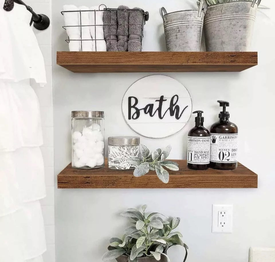 QEEIG Bathroom Shelves 24 inches Long Floating Shelf for Wall 24 x 9 inch Set of 2, Rustic Brown (008-60BN) - Selzalot