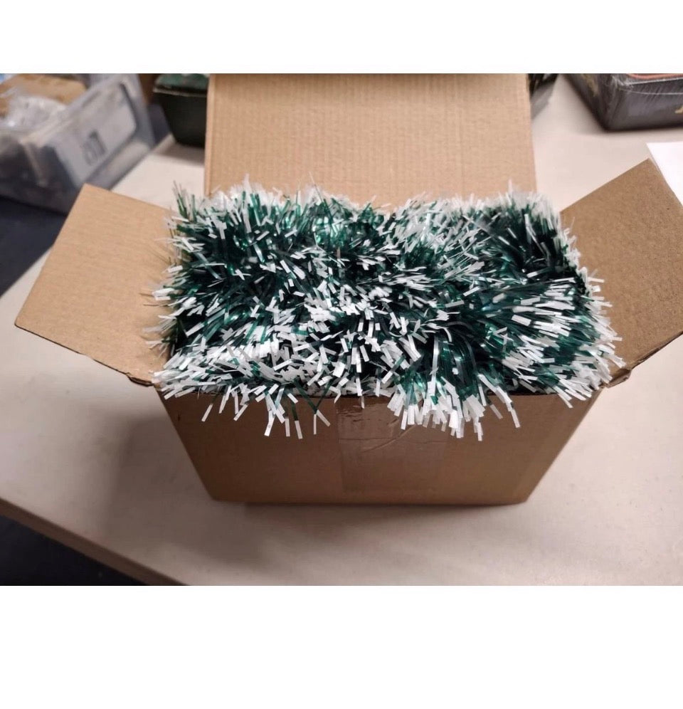 Open Box New 50Ft Christmas Tinsel Garland Dark Green Xmas Tree Decorations Metallic