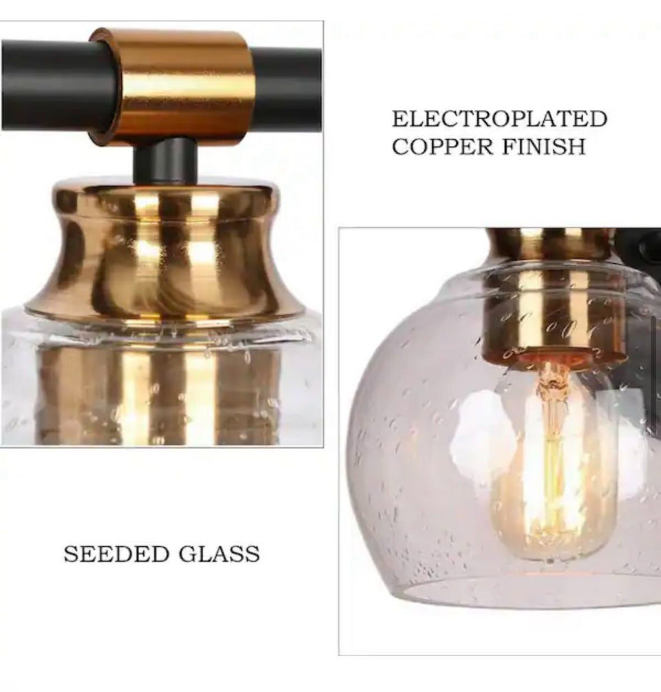 Open Box Zevniv14 in. 2-Light Modern Black Bathroom Vanity Light, Rustic Vintage Brass Vanity Light, Globe Seeded Glass Wall Sconce