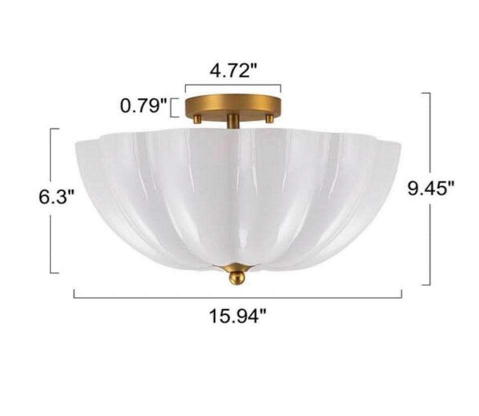 LLHZSY 15.94 in. 3-Light Brass and White Bowl Semi-Flush Mount Ceiling Light with Glass Shade