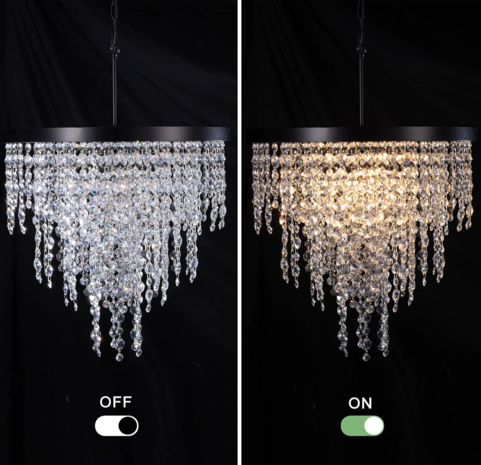 Wellmet Black Crystal Chandelier 24 inch, 3-Tier Modern Round K9 Crystals Light Fixtures for Dining Room, Contemporary Pendant Light FixtureKitchen Is - Selzalot