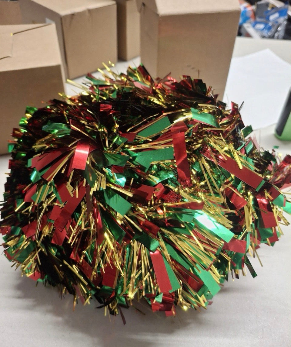 Open Box Wowscan 50Ft Christmas Red Green and Gold Tinsel Garland Metallic Twist Shiny