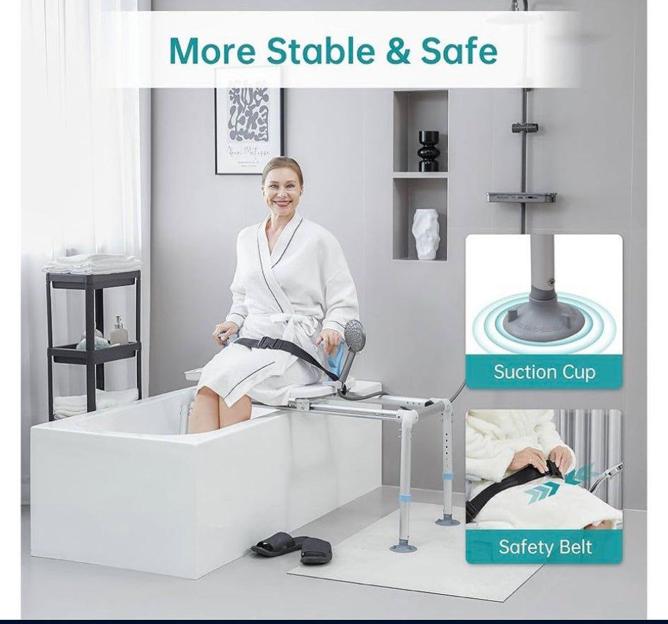Open Box ELENKER Heavy Duty Sliding Shower Chair with Swivel Seat, Rotating Sliding Bathtub Transfer Bench and Bath Safety Seat with Non-Slip Suction
