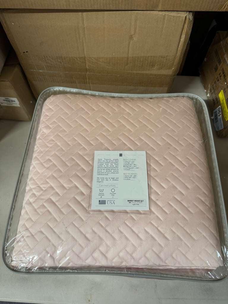 Home treasures linens Basketweave quilted sateen coverlet set