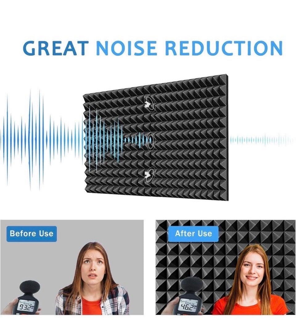 FOUCARSI 4 Pack Pyramid Designed Acoustic Foam Panels, 48"x24"x2"Sound Proof Foam Panels of High Density and Soundproof Wall Panels Fast Expand, Studi