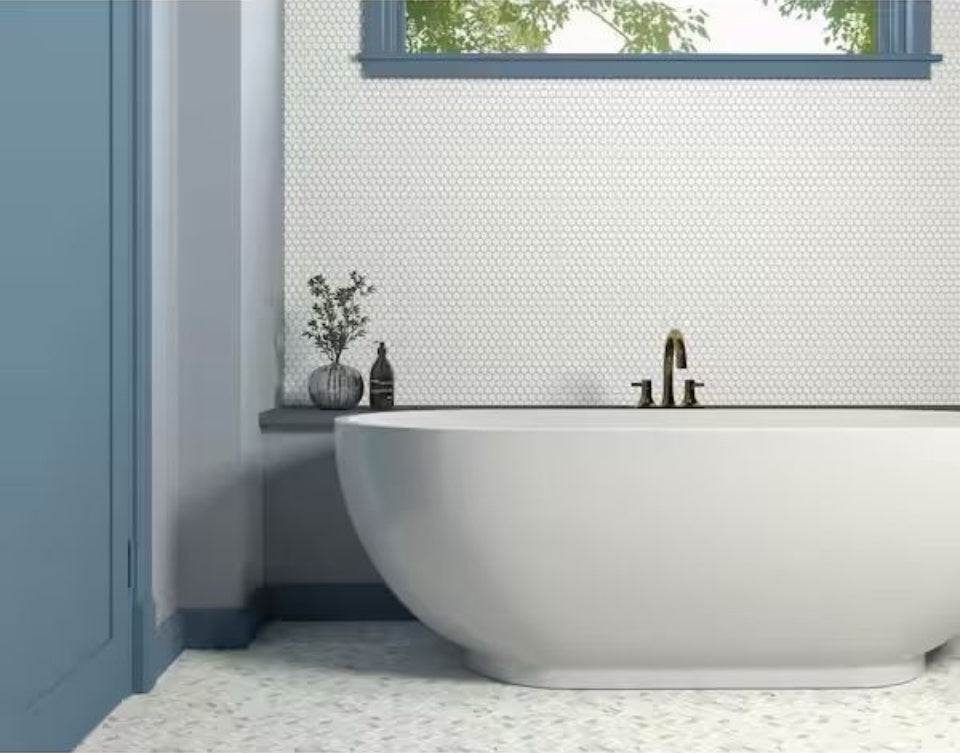 Open Box Daltile Restore Satin White 10 in. x 11 in. Glazed Ceramic Penny Round Mosaic Wall Tile (8.3 sq. ft./Case)