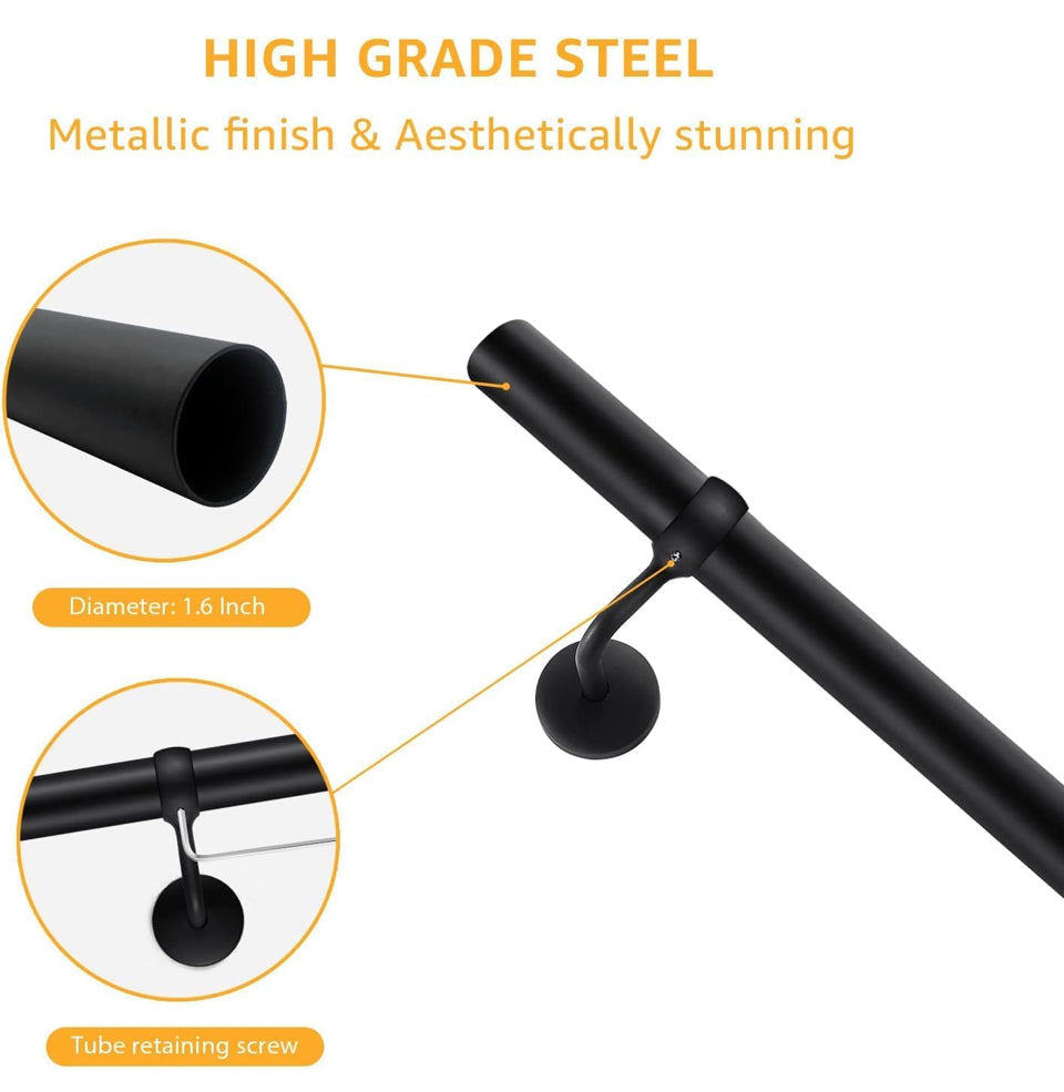 ROTHLEY 6.6 FT Industrial Handrails for Indoor Stairs: Modern Staircase Handrails Wall Mount Stair Handrail 1.6 Round Sturdy Pipe Hand Railings for St
