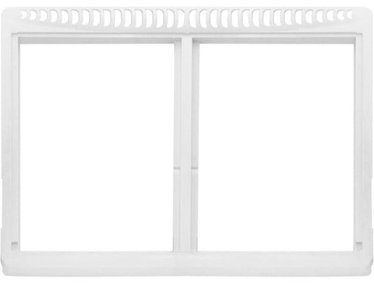 White refrigerator crisper drawer cover frame compatible with Frigidaire models, part number 240364787, open box replacement panel.
