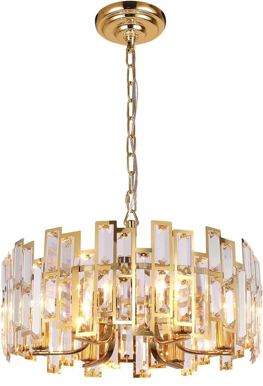 Akeelighting Gold Chandeliers Modern Crystal Chandelier with 6 Lights and Adjustable Chain