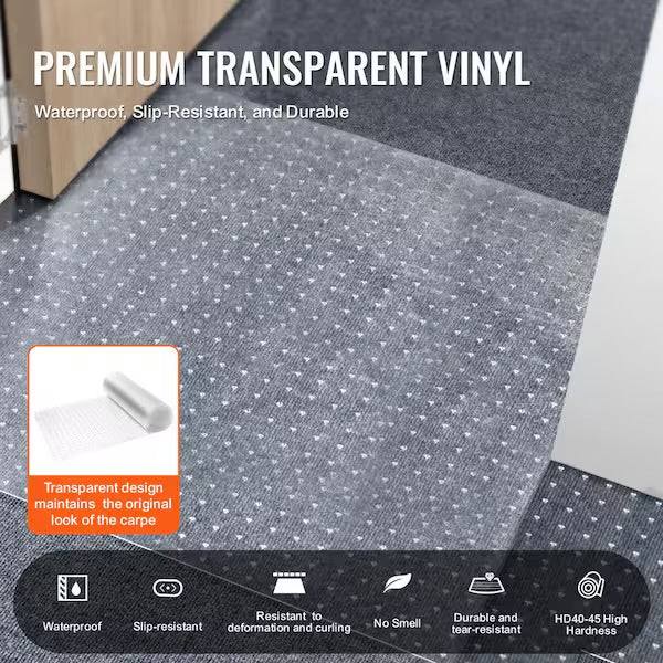 Open Box VEVOR Carpet Protector 24 in. x 12 ft. PVC Scratch-Proof Cat Carpet Protector for Doorway Anti-Slip Cat Scratch Protector Mat