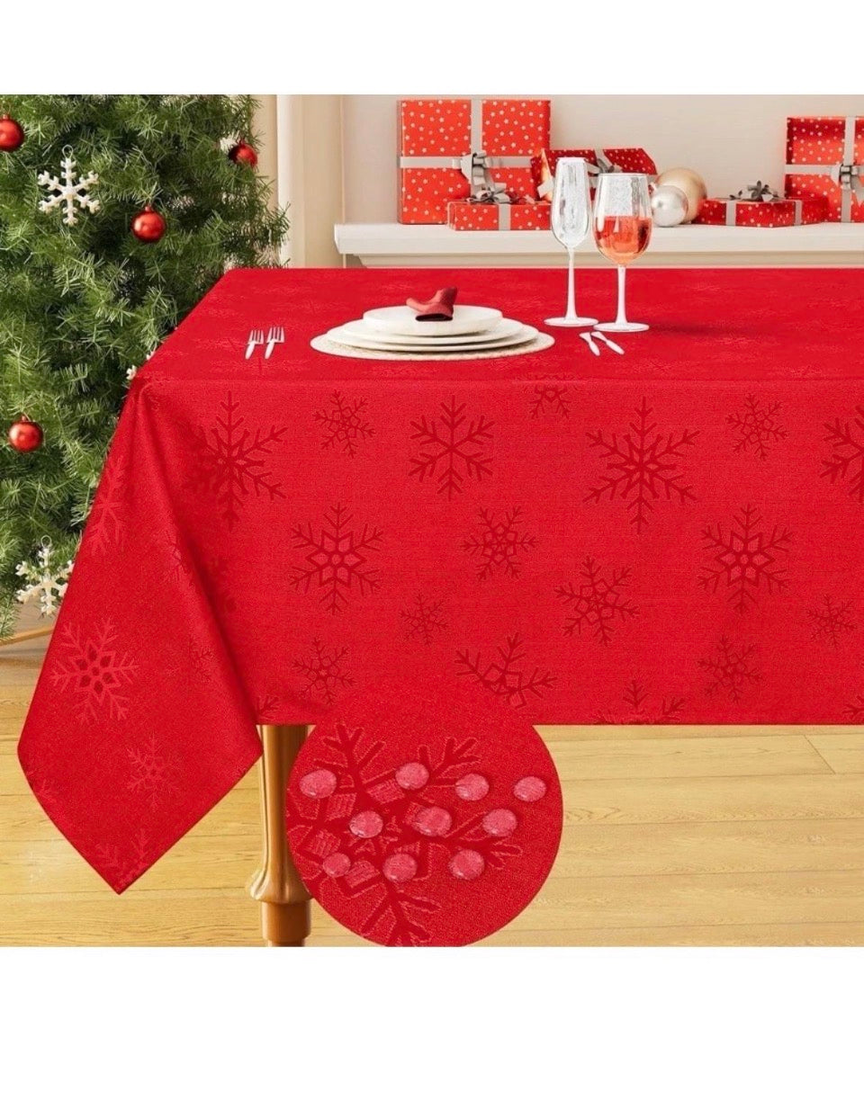 New Smiry Rectangle Christmas Tablecloth 60x120 Inch, Waterproof Damask Table