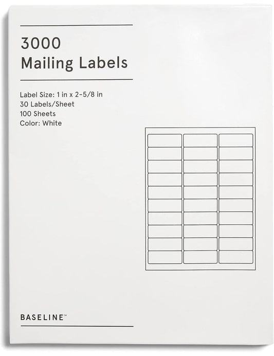 Staples BL58260 Baseline Mailing Labels, White, 3000-Pack, Rectangular