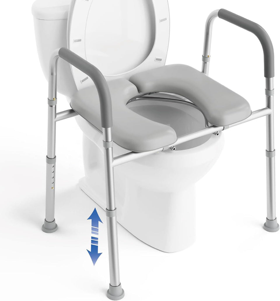 Eillion raised toilet seat with handles, adjustable height, supportive design for seniors and post-surgery use.