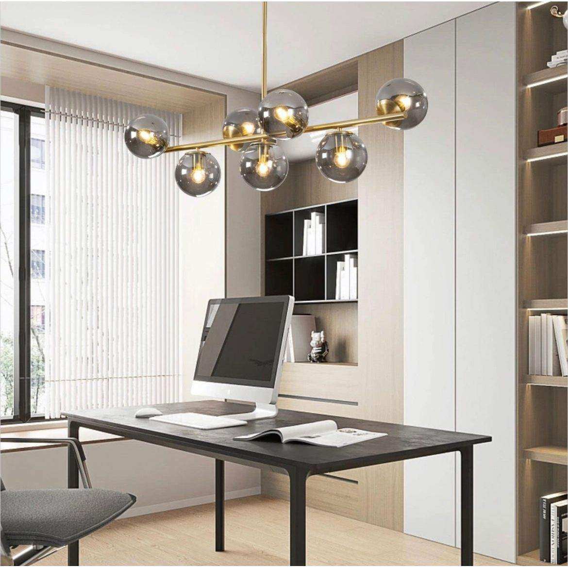 KCO Lighting Mid Century Modern Globe Sputnik Chandelier Gold Brass Pendant Hanging Light Fixture with Smoke Grey Glass Globe 7-Light Pendant Lighting for Kitchen Island Dining Living Room - Selzalot