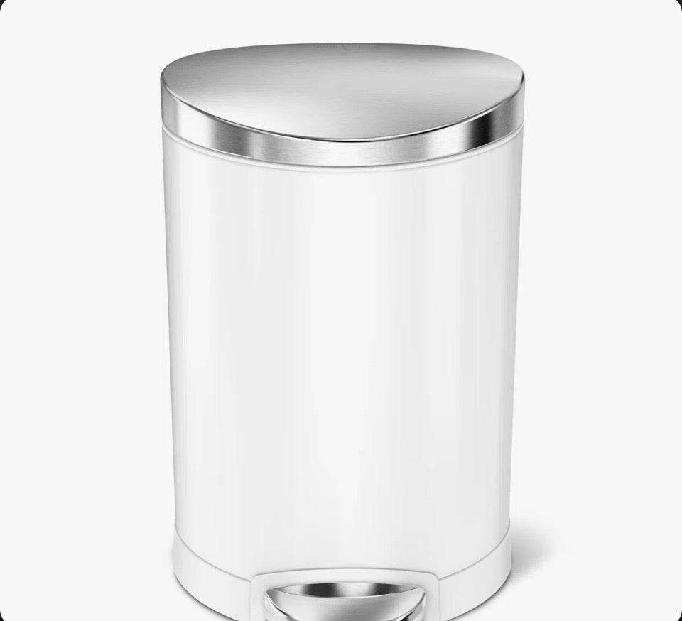 Simplehuman 6 Liter / 1.6 Gallon Semi-Round Bathroom Step Trash Can, White Steel