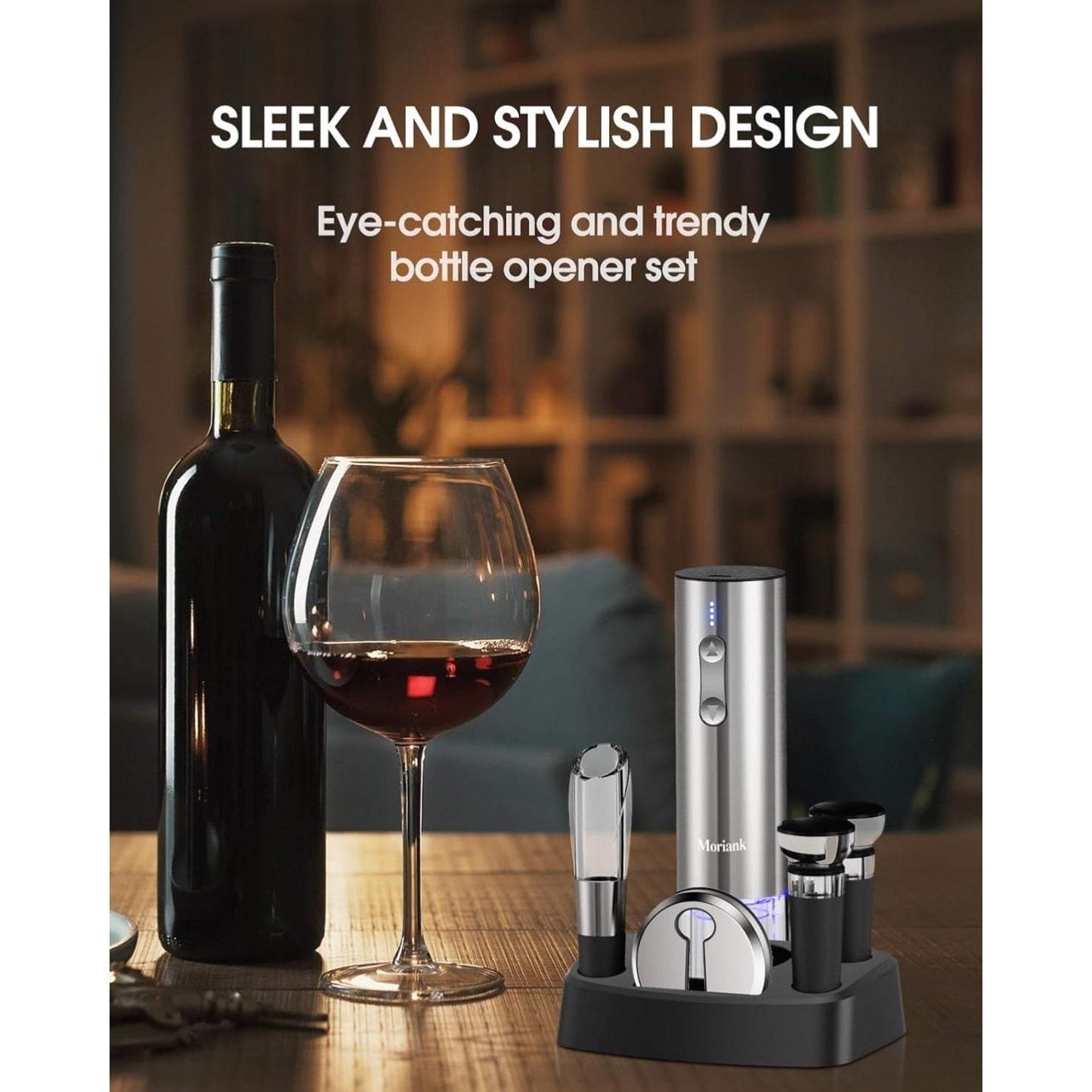 Electric Wine Opener Set with Stand, Wine Gift Set with Rechargeable Wine Opener, Wine Aerator, Vacuum Stoppers and Foil Cutter, 6-in-1 Wine Bottle Opener Set for Home Party Bar Outdoor Gift