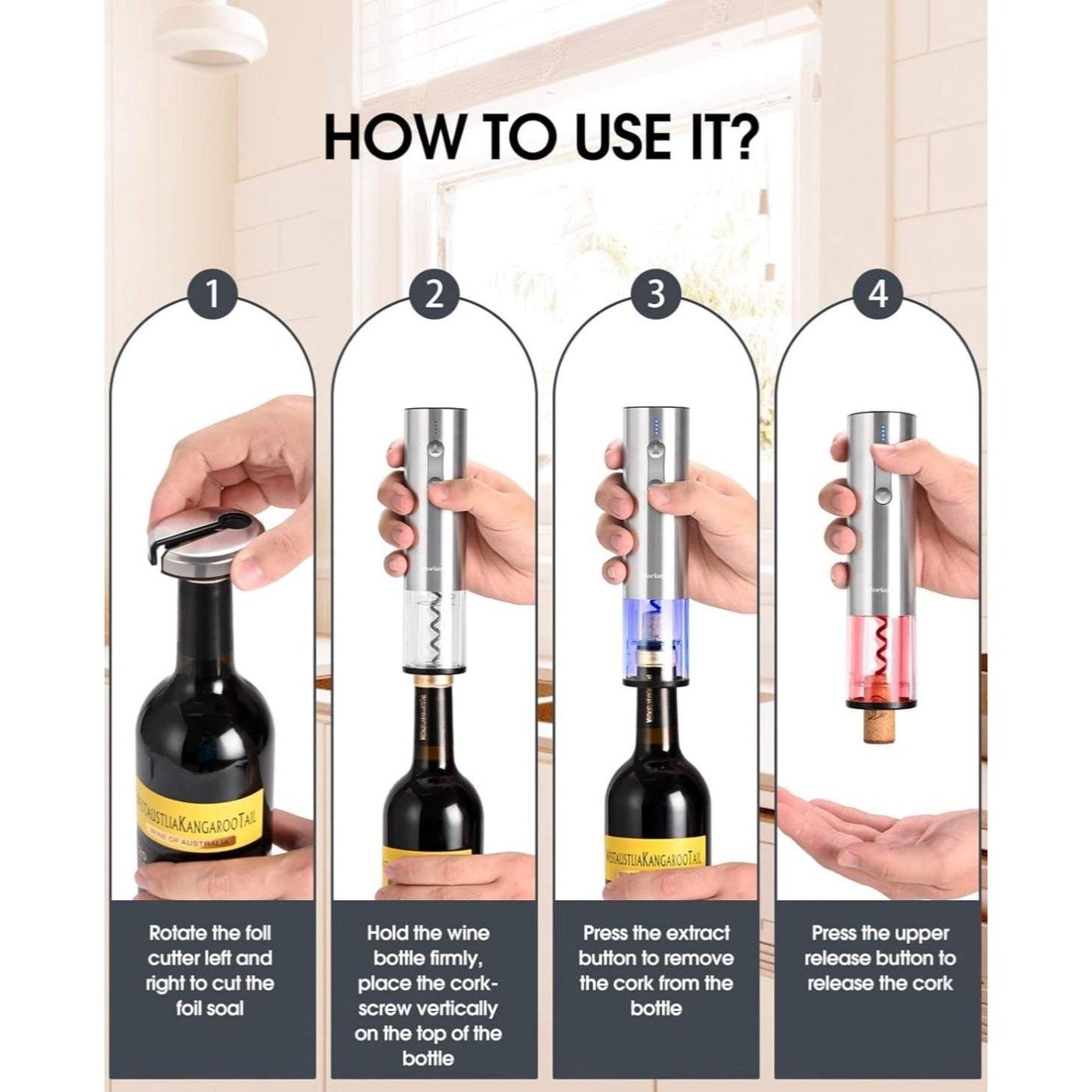 Electric Wine Opener Set with Stand, Wine Gift Set with Rechargeable Wine Opener, Wine Aerator, Vacuum Stoppers and Foil Cutter, 6-in-1 Wine Bottle Opener Set for Home Party Bar Outdoor Gift