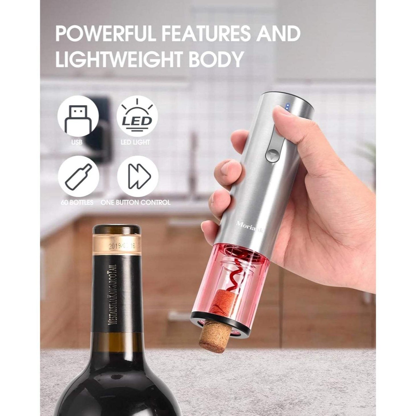 Electric Wine Opener Set with Stand, Wine Gift Set with Rechargeable Wine Opener, Wine Aerator, Vacuum Stoppers and Foil Cutter, 6-in-1 Wine Bottle Opener Set for Home Party Bar Outdoor Gift
