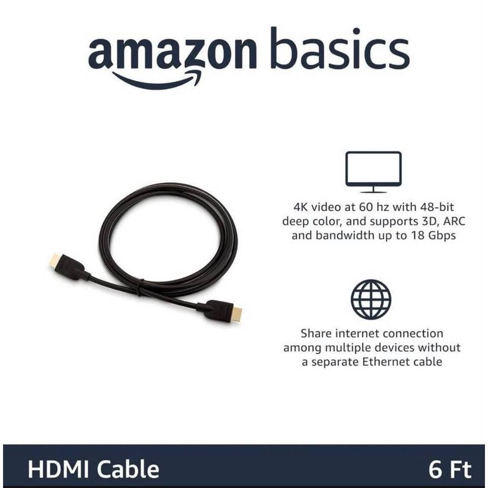 Amazon Basics HDMI Cable, 3-Pack, 6 ft, High-Speed 4K@60Hz HDMI 2.0 Cord, 18Gbps, 2160p, 48 bit, Com