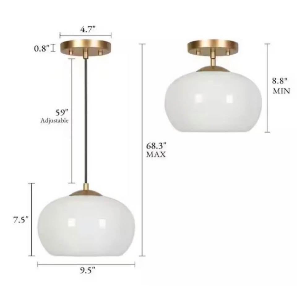 LNC 9.5 in. Minimalist Modern Opal Glass Pendant, 1-Light Gold and White Hanging Light for Kitchen I