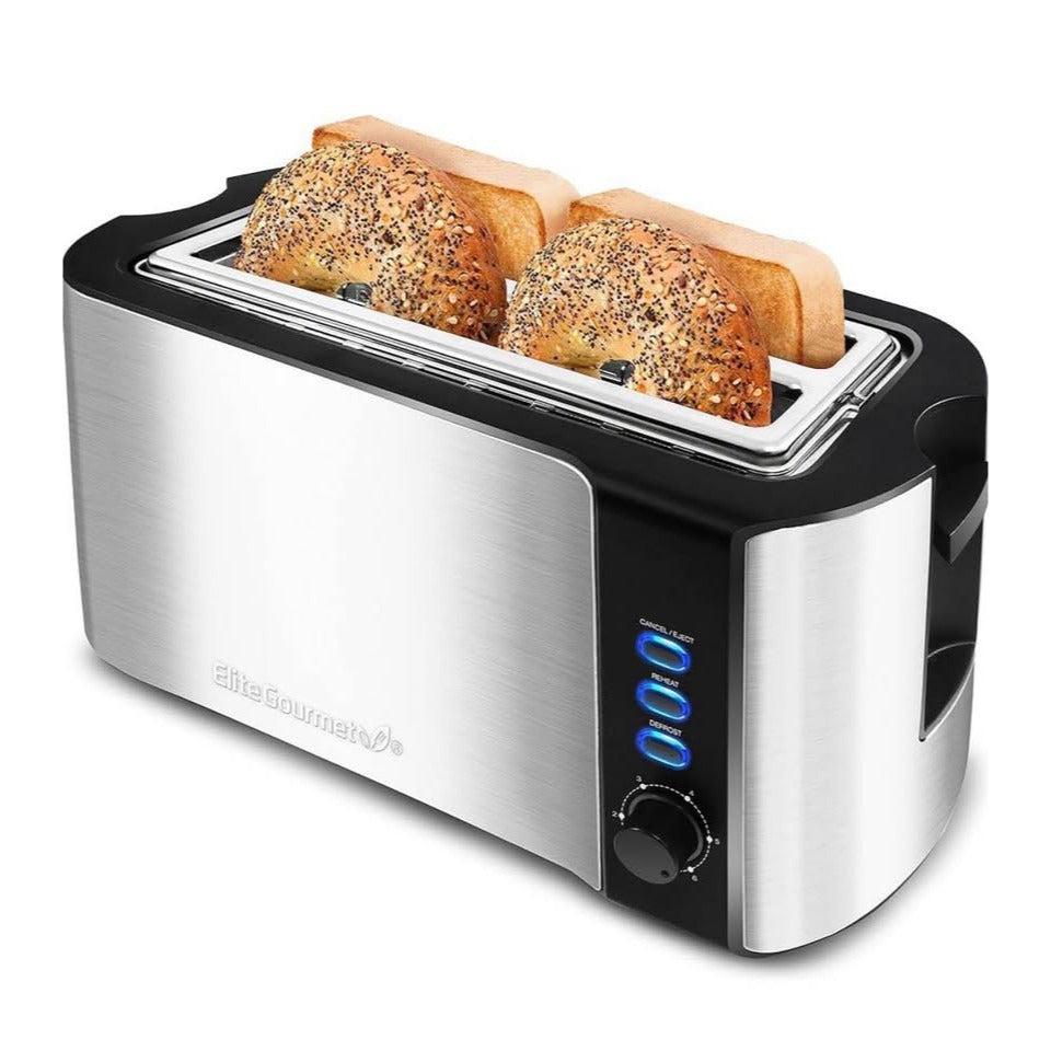 Elite Gourmet ECT-3100 4-Slice Long Slot Toaster | Extra Wide Slots for Bagels, Sourdough & Texas To