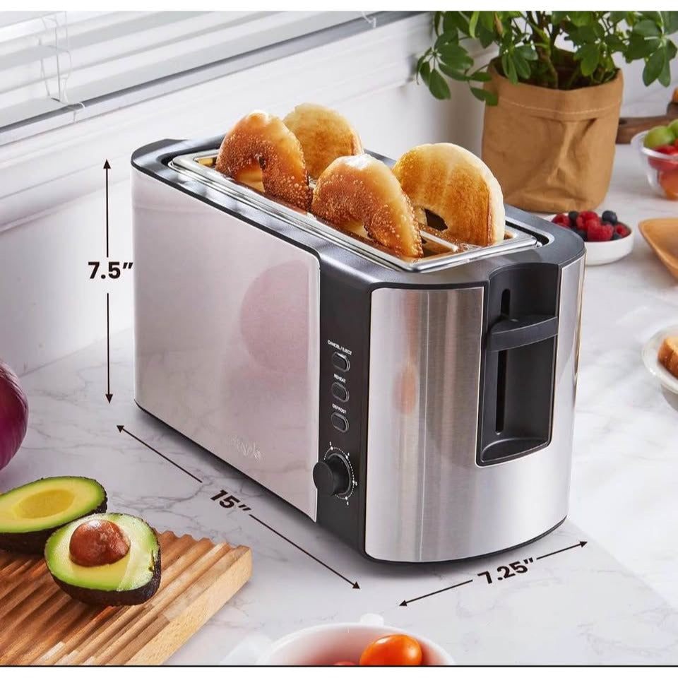 Elite Gourmet ECT-3100 4-Slice Long Slot Toaster | Extra Wide Slots for Bagels, Sourdough & Texas To