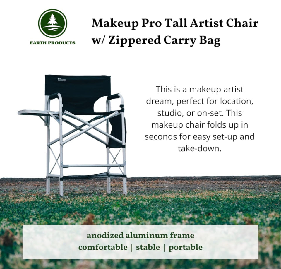Earth Products Executive VIP Tall Directors Chair with Folding Side Table, Foldable, Zippered Carry Bag, 31" Seat Height, Lightweight, 375LBS Max Load - Selzalot