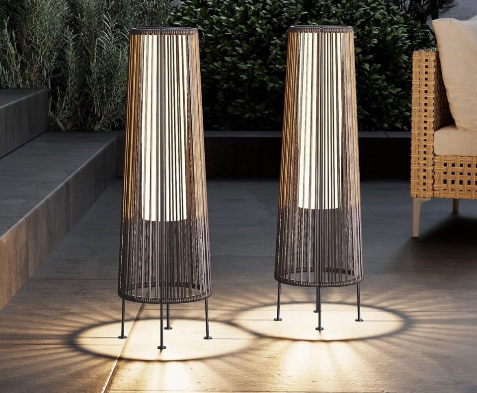 Grand patio 2-Pack outdoor floor solar lights with wicker design and waterproof frame for garden and patio decoration