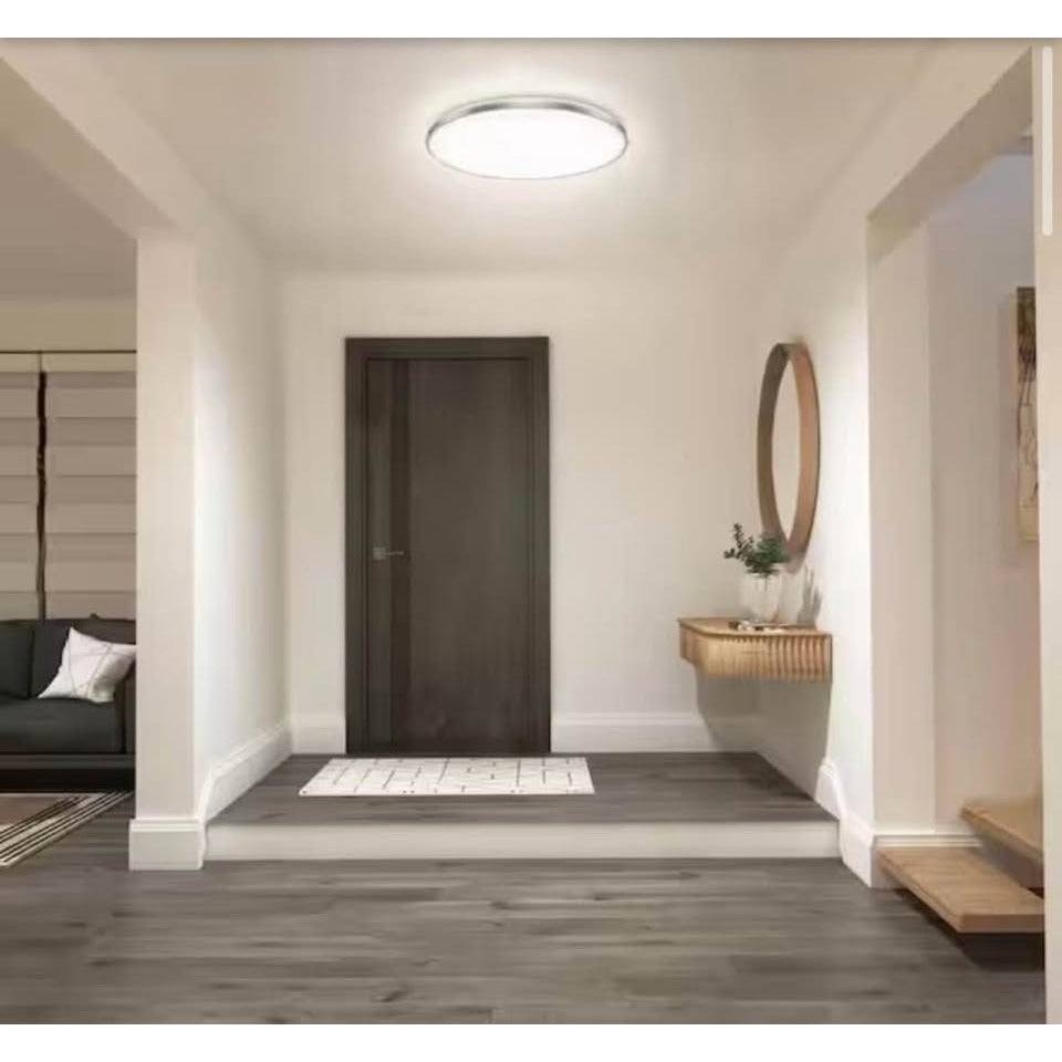 Artika Europa 21 in. LED flush mount ceiling light with remote and night light preset in silver finish