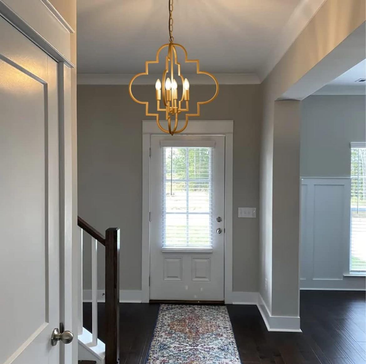 Wellmet Orb Chandelier Lighting Gold 4-Light, Candle Style Geometric Dining Room Light Fixtures Hanging Foyer, Entryway, Hallway, Dining Room and Living Room, 22.4 inches Di - Selzalot