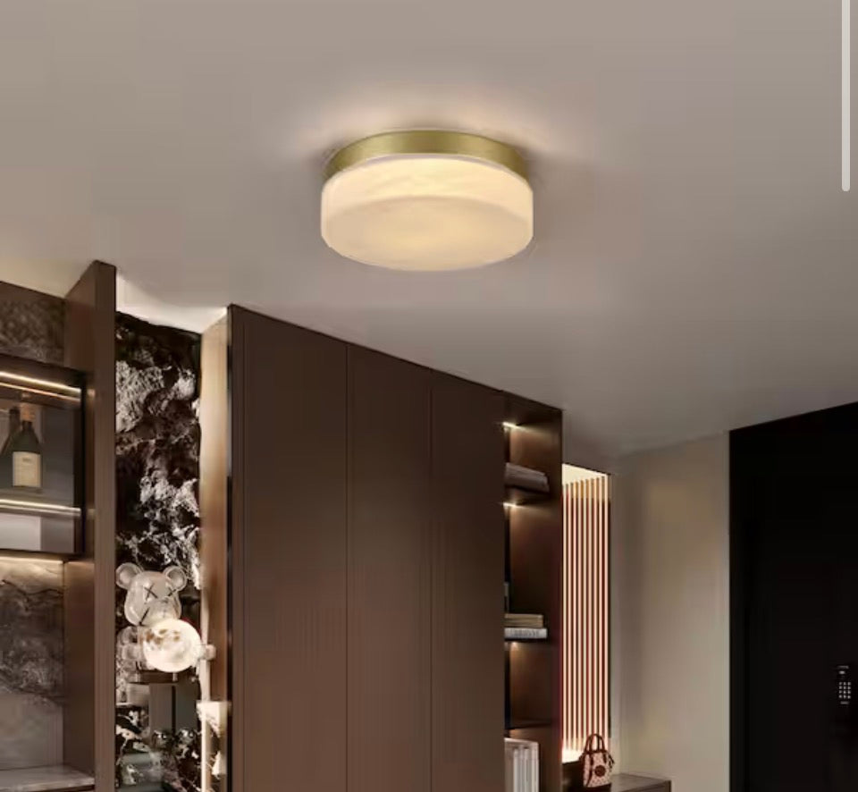 MENCOLULU 11.4 in. Modern Gold Round Dimmable LED Flush Mount Ceiling Light with White Cloud Glass Shade