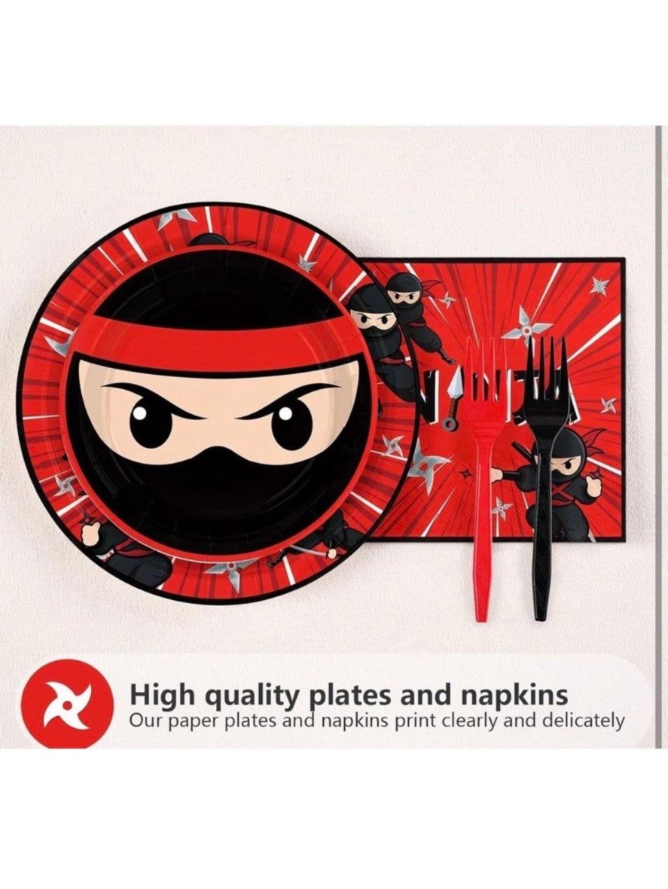 Open Box New Grencian 96 Pcs Ninja Birthday Party Decorations Ninja Warrior Plates