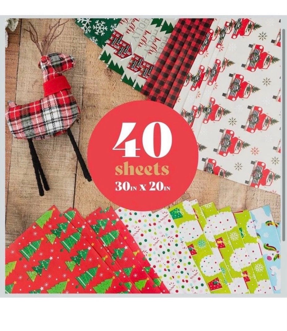 Open Box Plum Designs Holiday Wrapping Paper Sheets - 40 Precut 30"x20" Gift Wrap Sheets