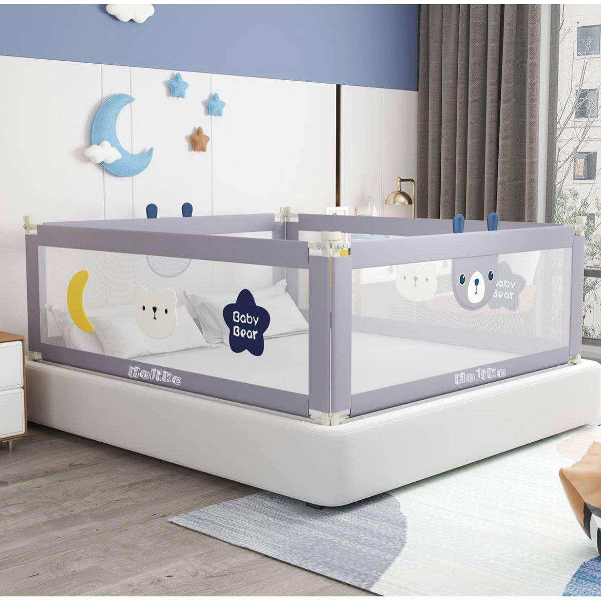 HOLIKE Bed Rails for Toddlers, extra long 3-sided guard for twin bed, child safety rail.