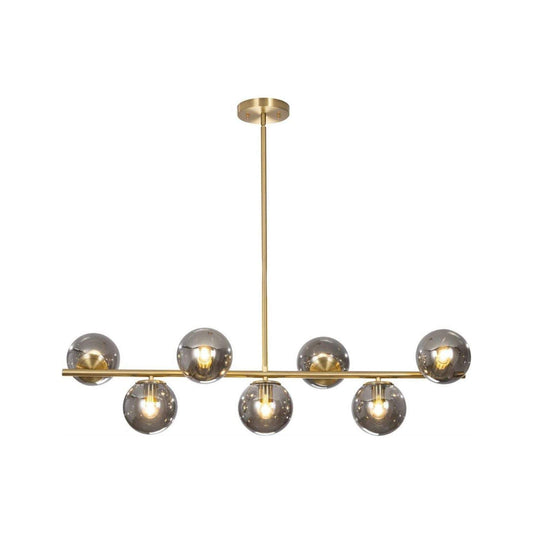 KCO Lighting Mid Century Modern Globe Sputnik Chandelier with Smoke Grey Glass Globes and Gold Brass Finish, 7-Light Pendant Fixture.