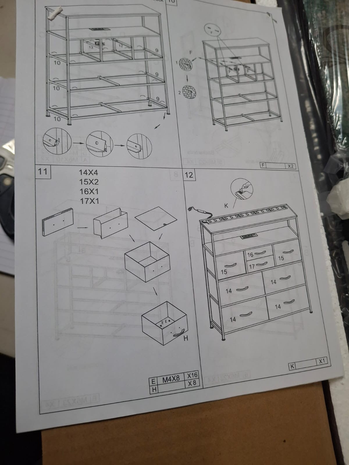 Open Box Sealed Tohomeor TV Stand with Power Oulet Dresser with Charging Station & LED Light Dresser with 8 Fabric Drawers for Living Room Storage Che