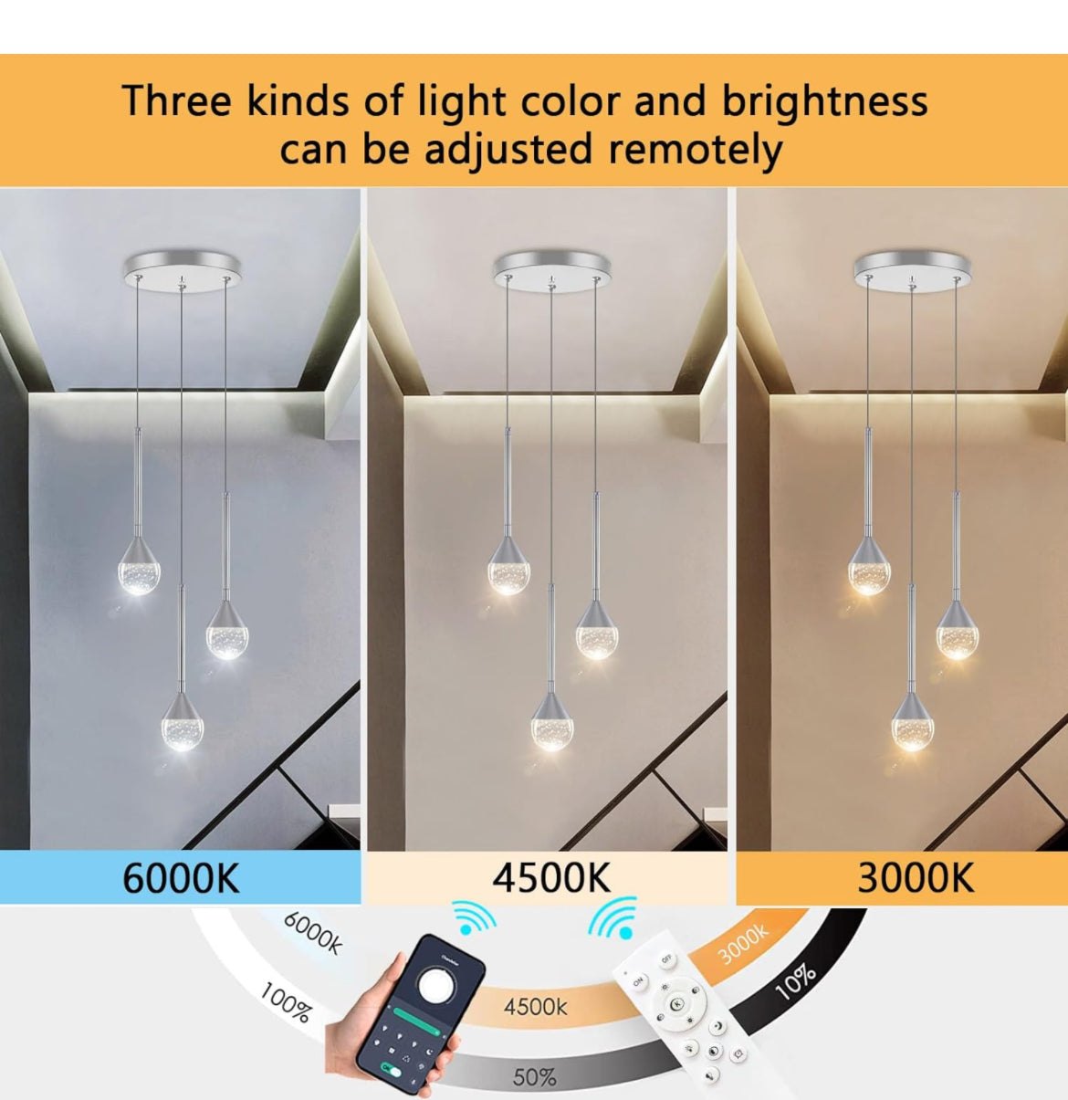 HAIXIANG Mini Chandeliers 3-Lights Modern Chrome Light Pendant Lights - Selzalot