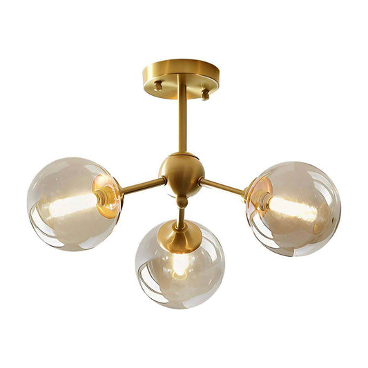 KCO Lighting Glass Globe Sputnik Chandelier with 3-Light Brass Gold Finish for Ceiling.