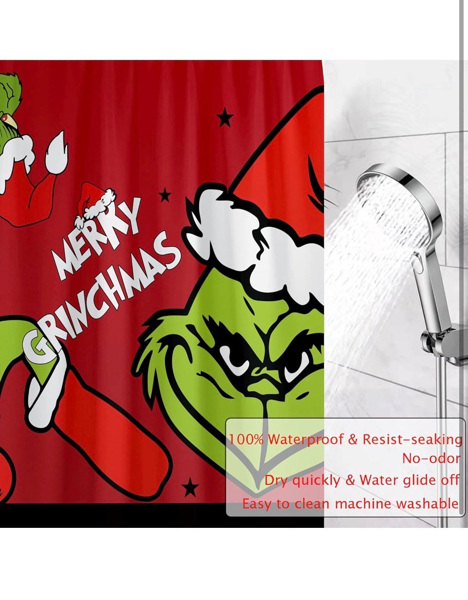 Cuteiush Bathroom Shower Curtain Merry Christmas Holiday Waterproof & Removable