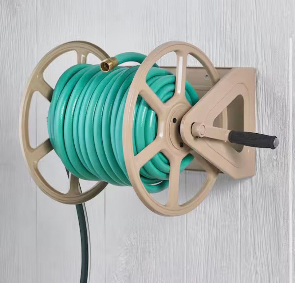 Hampton Bay Commercial Wall-Mount Hose Reel Tan Powder Coated Finish New