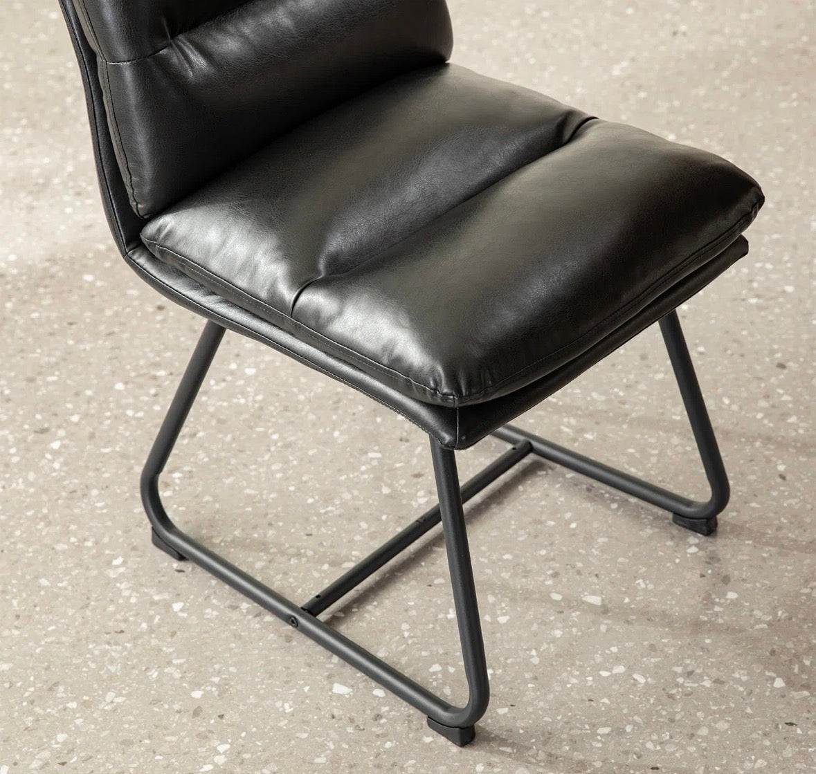 17 stories Modern Two-Tone Color Leatherette Mixed Fabric Dining Chair With Metal Black Tapered Legs (Set of 2)