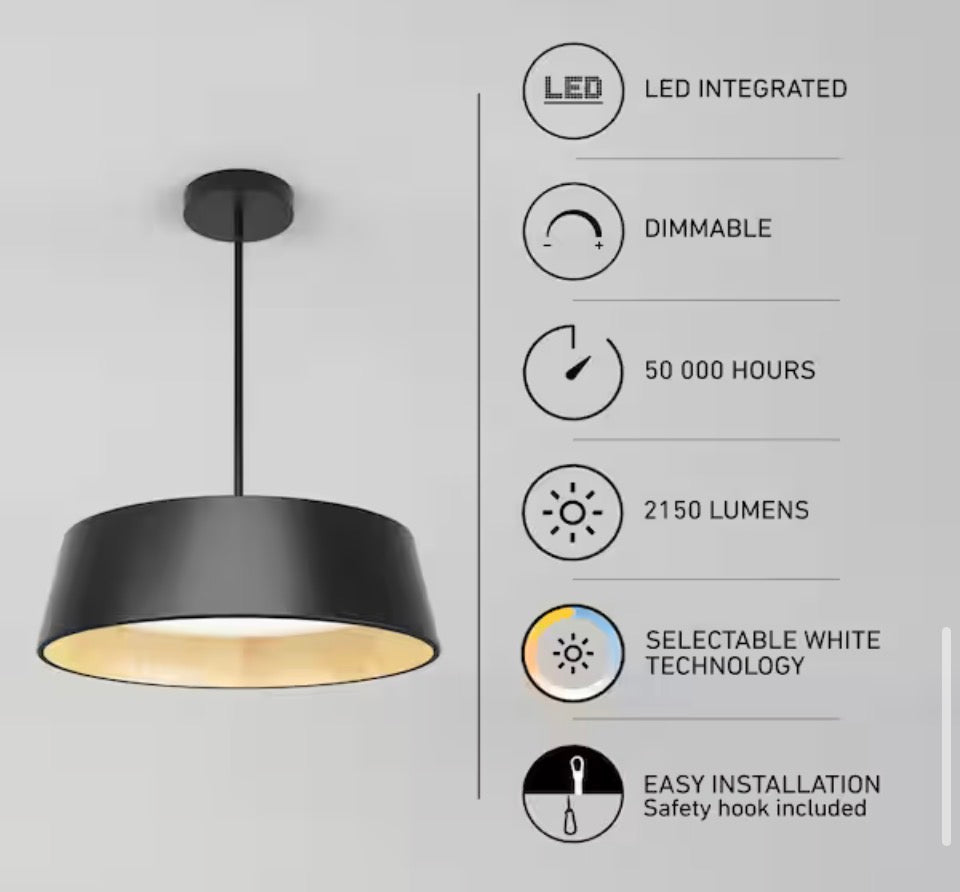 Artika Alton 43-Watt Integrated LED Black 5 CCT Modern Hanging Pendant Chandelier Light Fixture for Dining Room or Kitchen